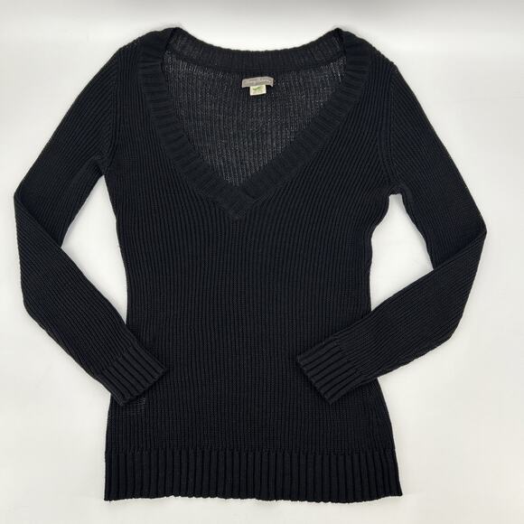 Tommy Bahama Linen Blend Sweater Womens Sise M Black V Neck Open Knit Longline - Picture 7 of 7